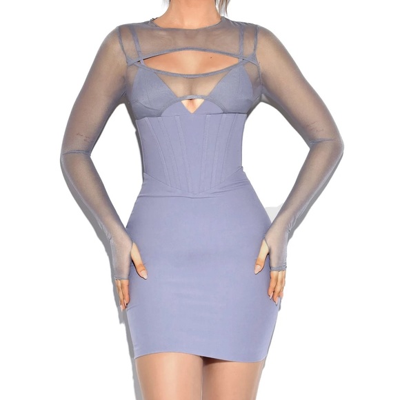 Miss Circle grey mesh sleeve dress - Picture 3 of 14